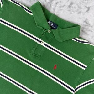 Polo Ralph Lauren Kids L 16/18 Green and White Striped Polo Shirt Short Sleeve